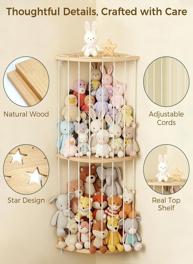 Feagar Three Tier Stuffed Animal Storage Wood Corner Plush Toys Holder, Adjustable Hanging Stuffed Animal Organizer Shelf for Nursery Playroom Bedroom - Image 4